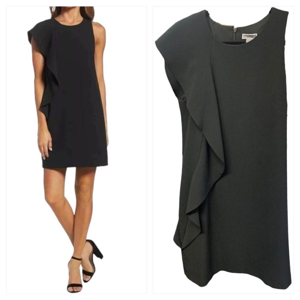Chelsea28 Black One Shoulder Draped Ruffle Shift Dress Little Black Dress Size 4